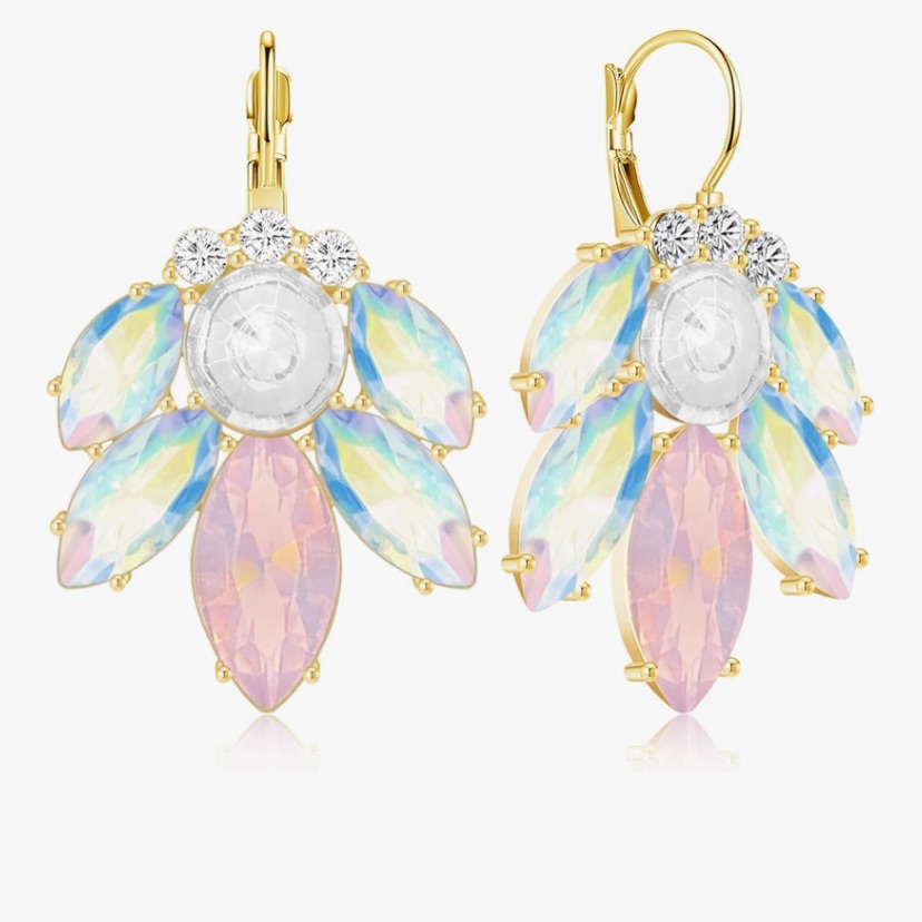 Aurora Borealis &Opalescent Dangle Crystal Earrings